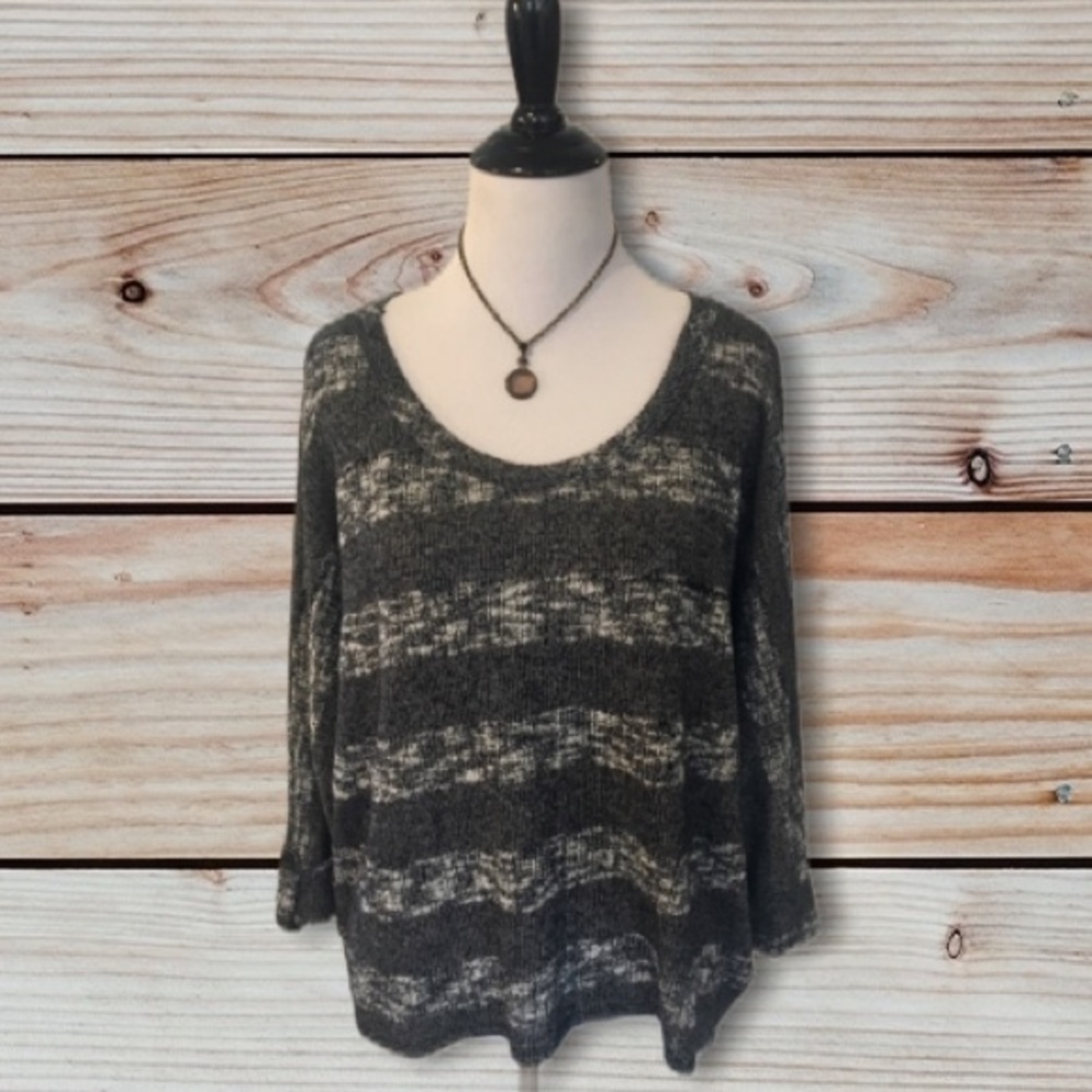 Blushed Striped Light Weight Scoop Sweater- 1X